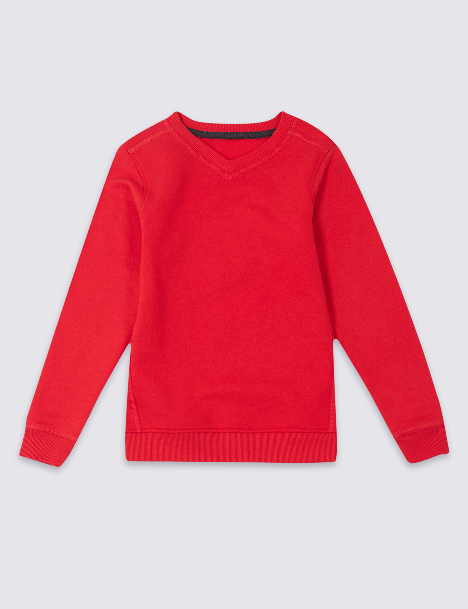 Unisex Plain Red Cotton Rich V Neck Sweatshirt