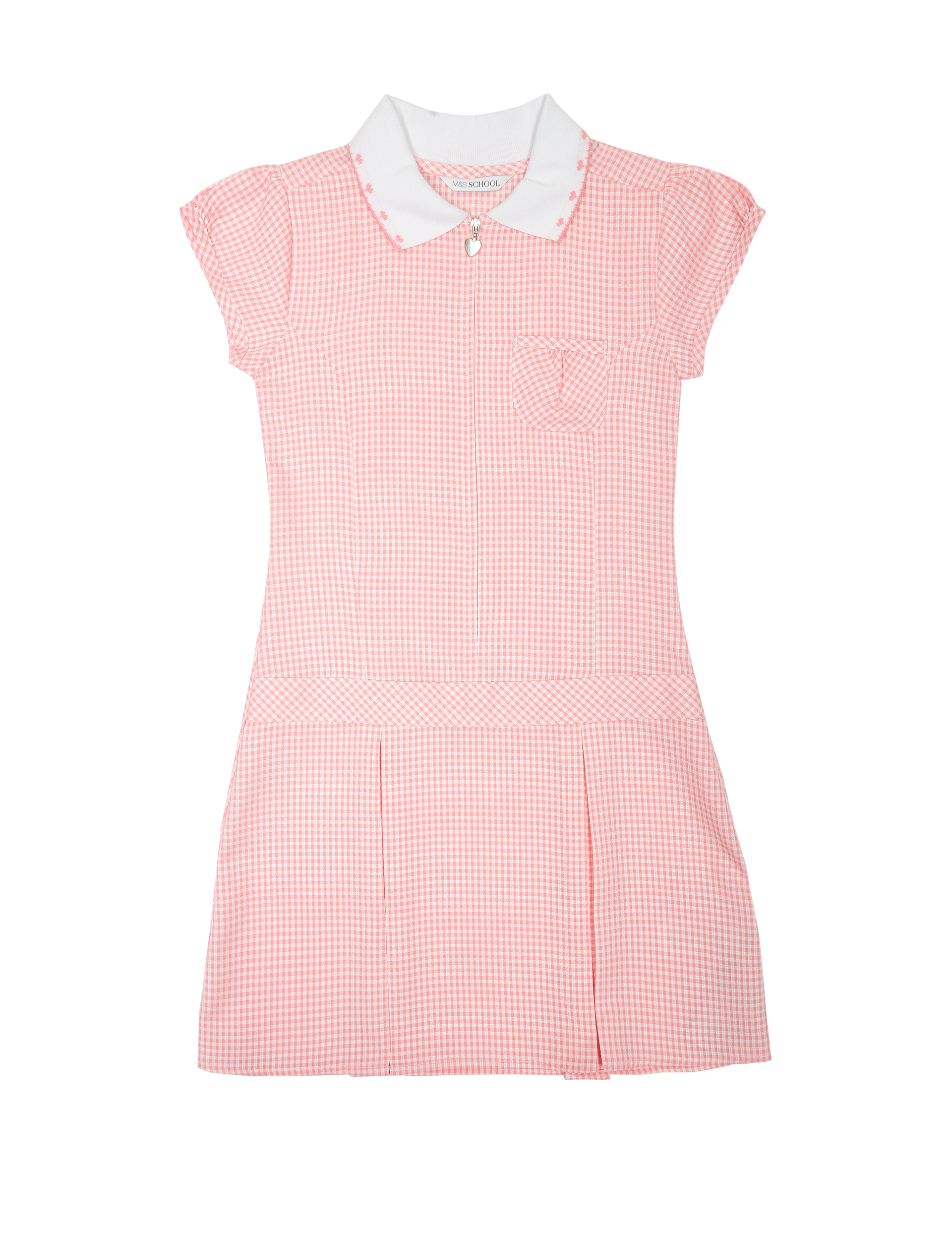 Girls Pink Gingham Pleated Dress