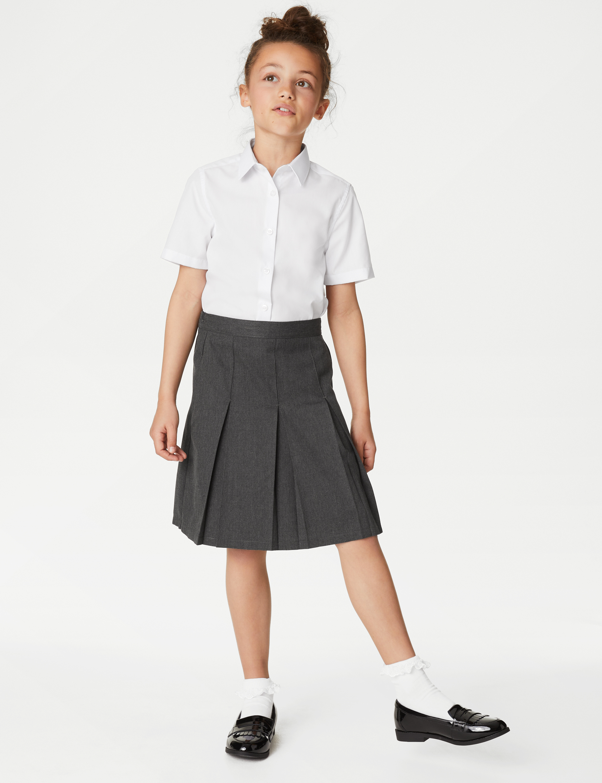 Girls' Grey School Skirt with Permanent Pleats