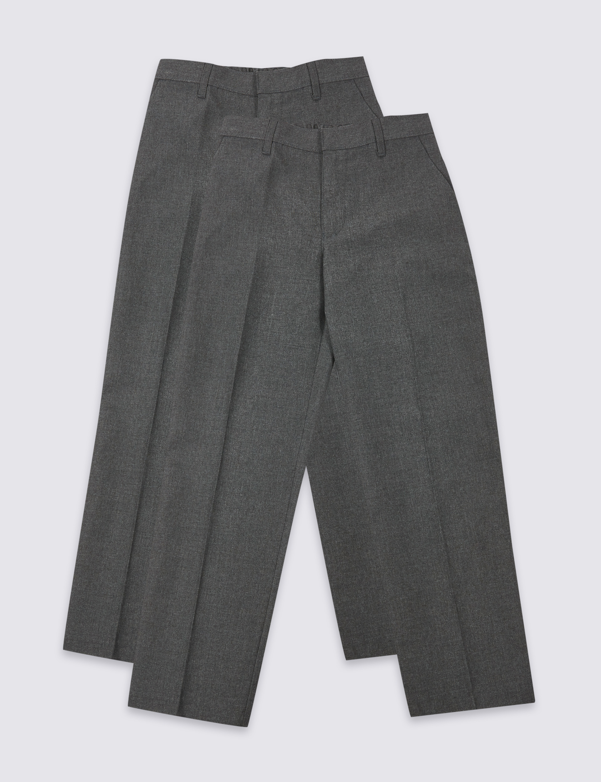 Boys' Grey 2 Pack Regular Leg Trousers
