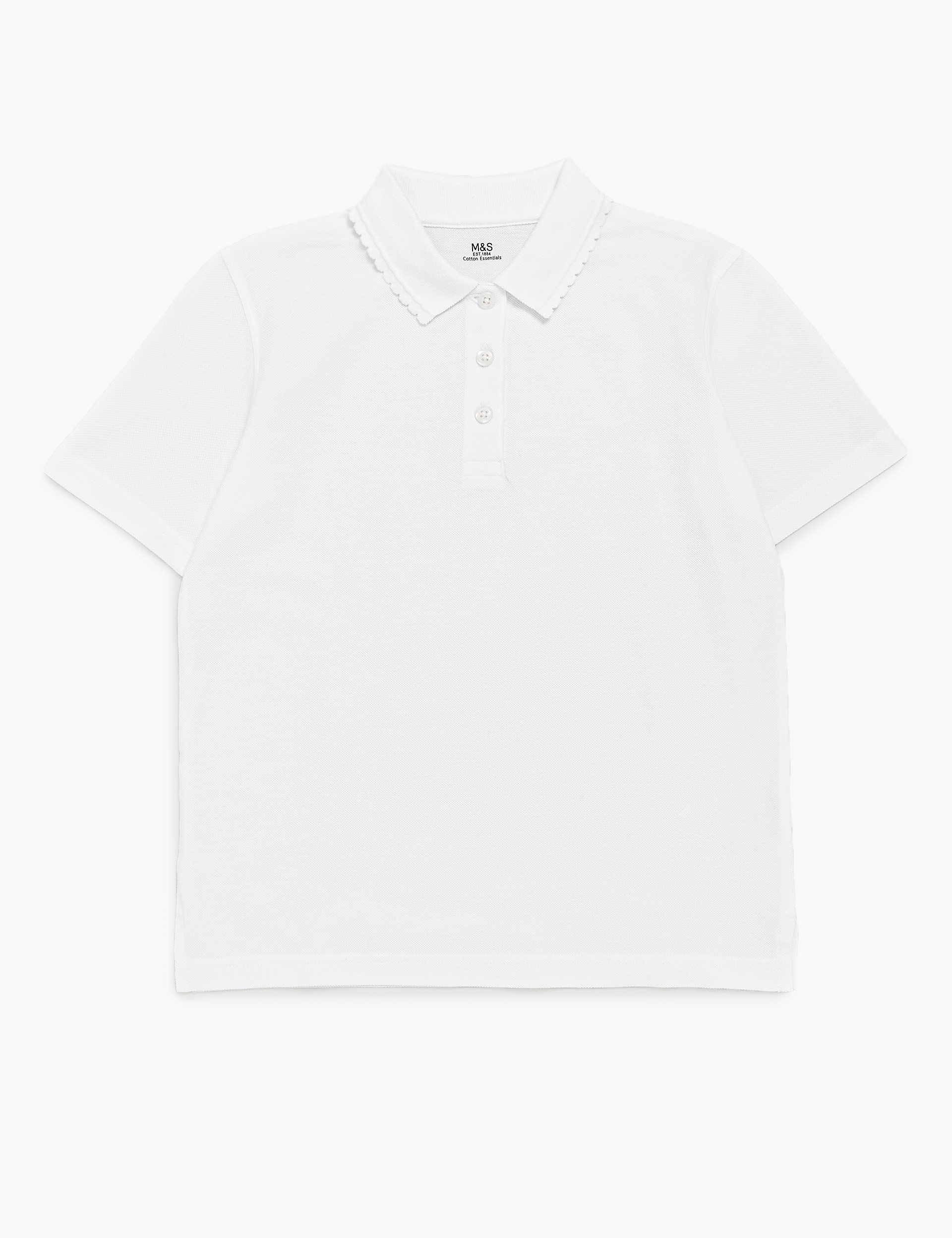 Girls S/S Scallop Collar White Polo Shirt, (T93 1783)