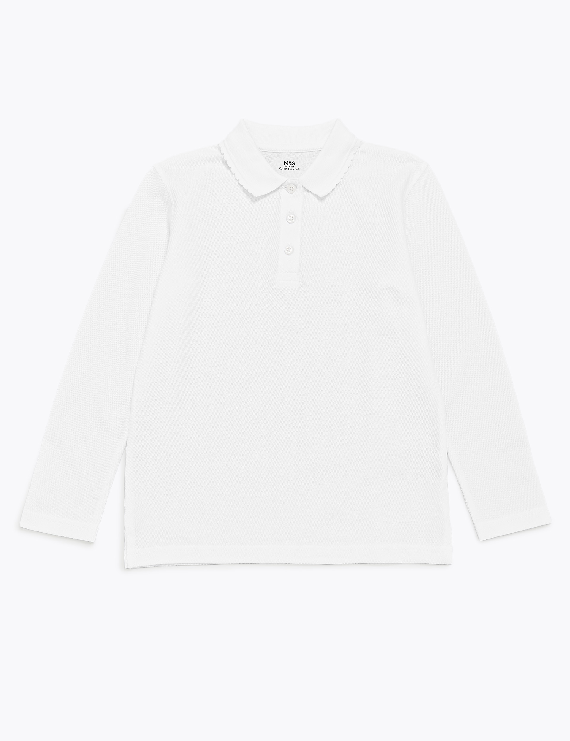 Girls L/S Scallop Collar White Polo Shirt, (T93 1784)