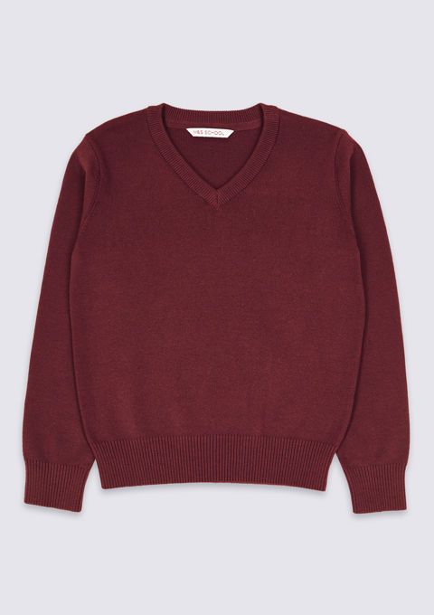Cotton Rich Plain Burgundy Knitted Jumper