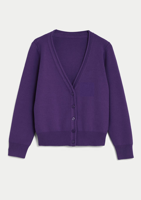 Cotton Rich Plain Purple Knitted Cardigan