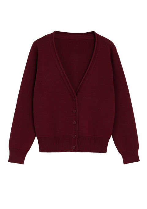 Cotton Rich Plain Burgundy Knitted Cardigan