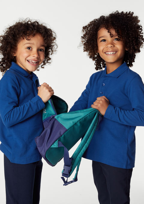 Unisex Plain Royal Blue L S Cotton Polo Shirt