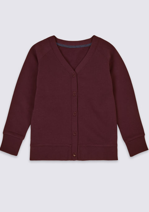 Girls Cotton Rich Plain Burgundy Sweat Cardigan
