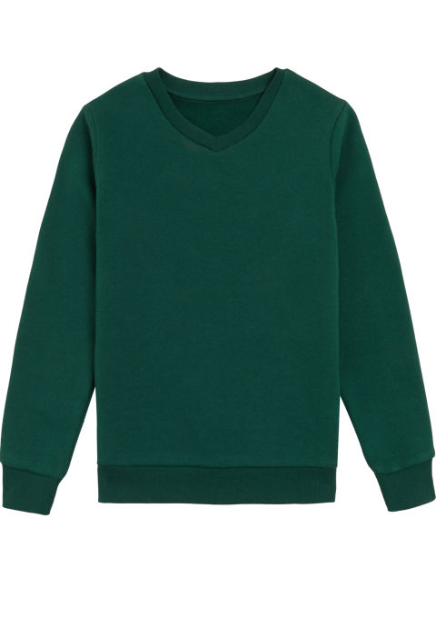 Unisex Plain Bottle Green Cotton Rich V Neck Sweatshirt