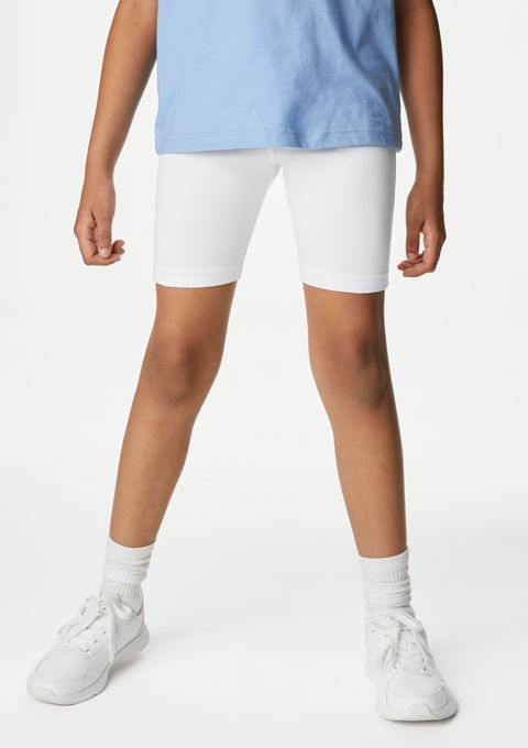 Girls White 2 Pack Cycle Shorts