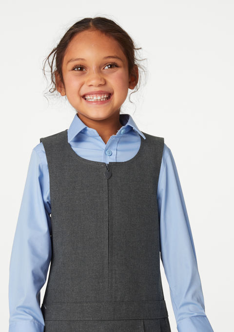 Girls 2 Pack Crease Resistant Grey Pinafores