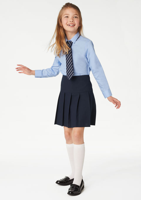 Girls Navy 2 Pk Pleated Crease Resistant School Skirts