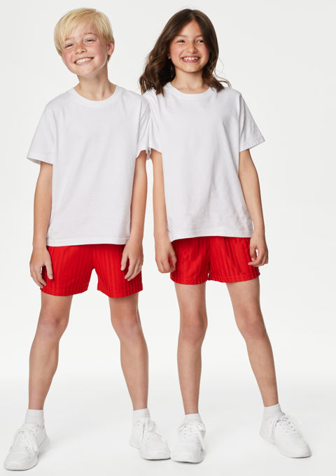 Red shirt white 2024 shorts