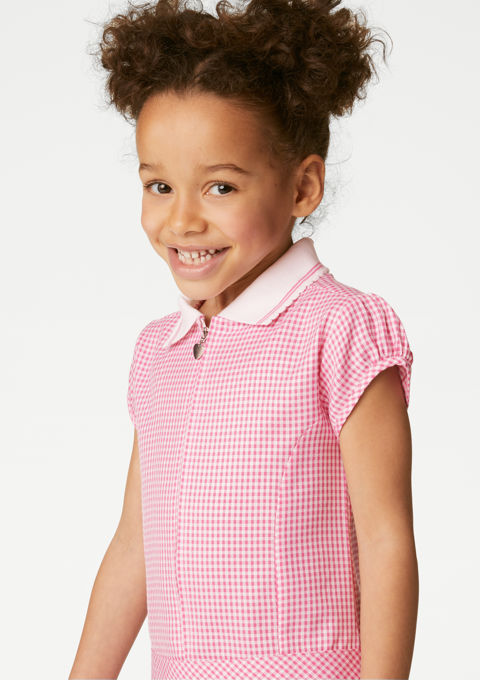 Pink gingham top summer school dress