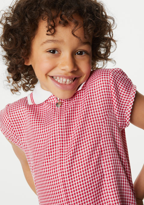 Red and white check school deals dress