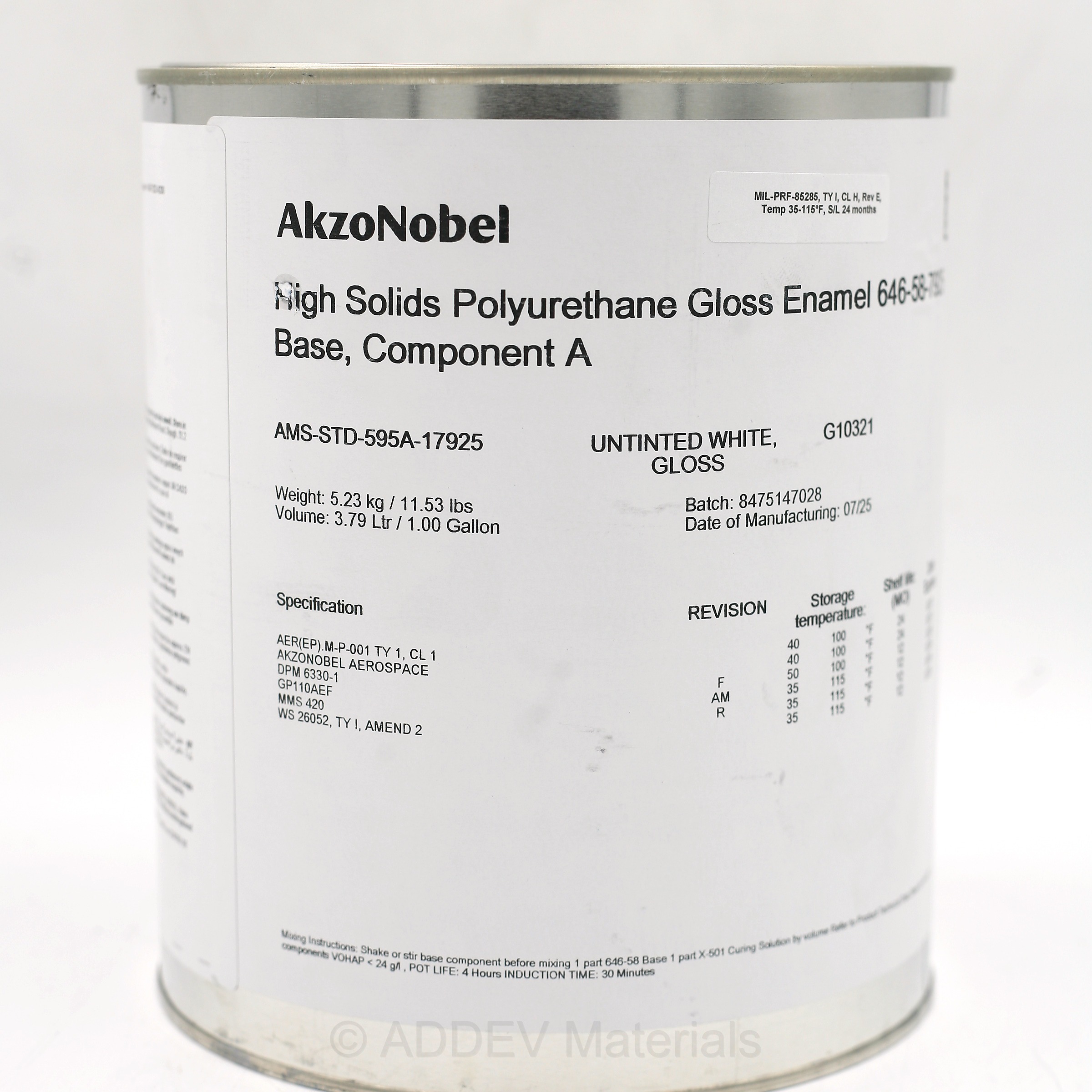 646-58-7925/X501 AMS-STD-595A 17925 UNTINTED WHITE 2USG KIT