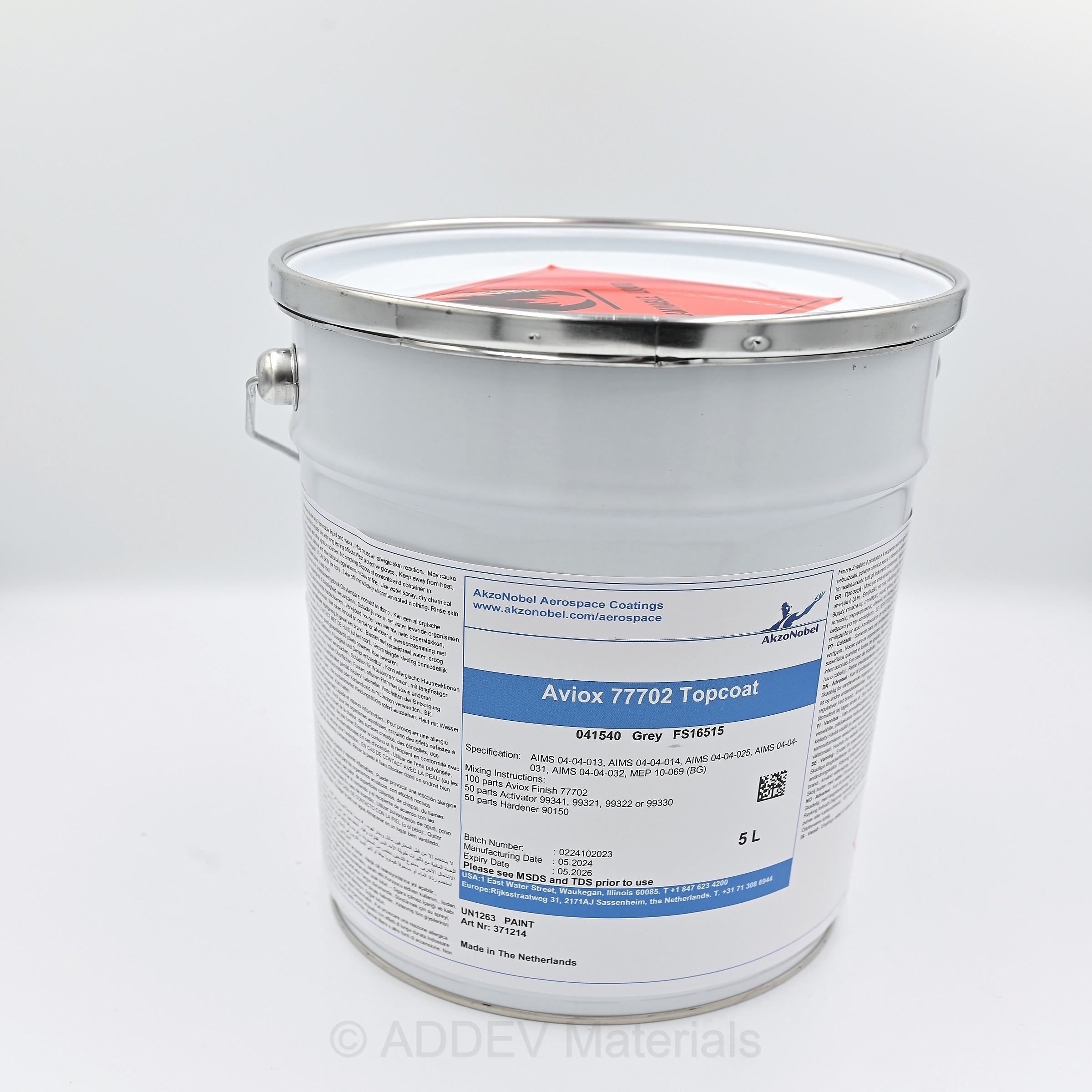 AVIOX 77702 041540 POLYURETHANE TOPCOAT FS16515 GREY 5LTR
