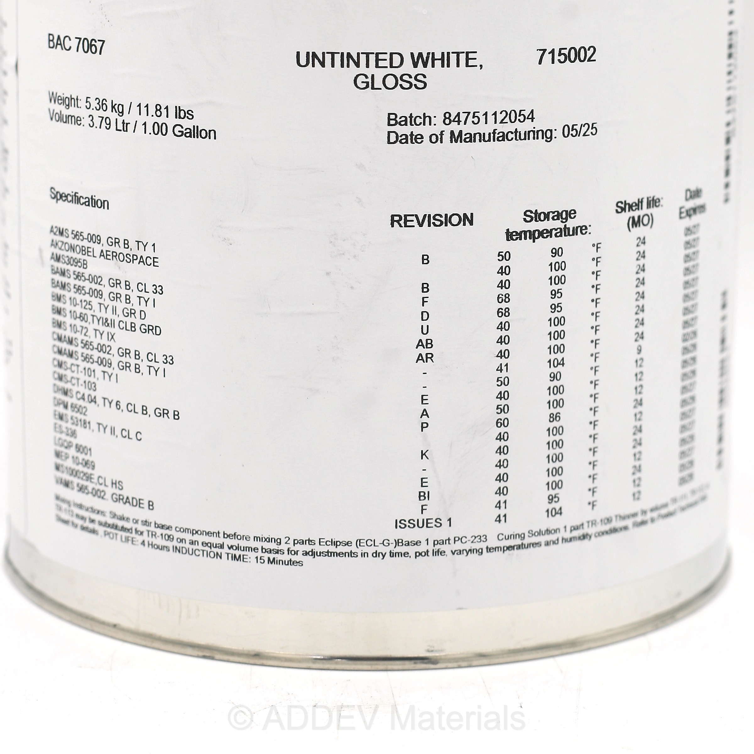ECL-G-10 022865 ECLIPSE P/U TOPCOAT BAC7067 WHITE 1USG