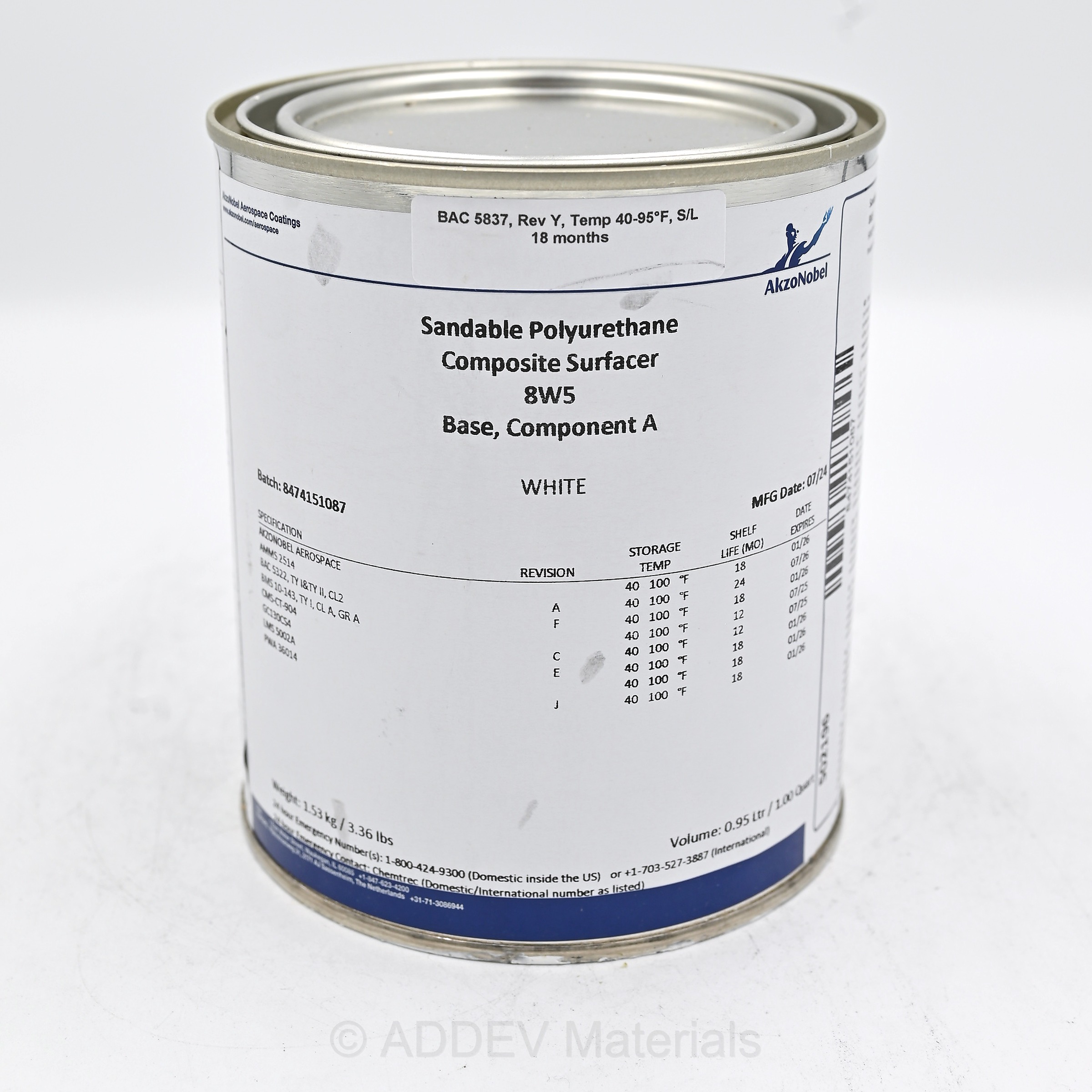 8-W-5/50-C-3 LAMINAR X-500 SURFACER WHITE 1.25USQUART KIT