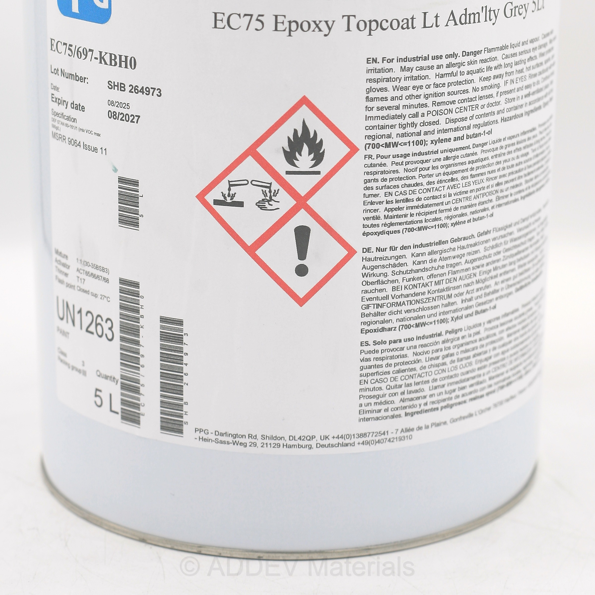 EC75/697-KBH0 2K EPOXY FINISH BS 697 LIGHT AD GREY 5LTR