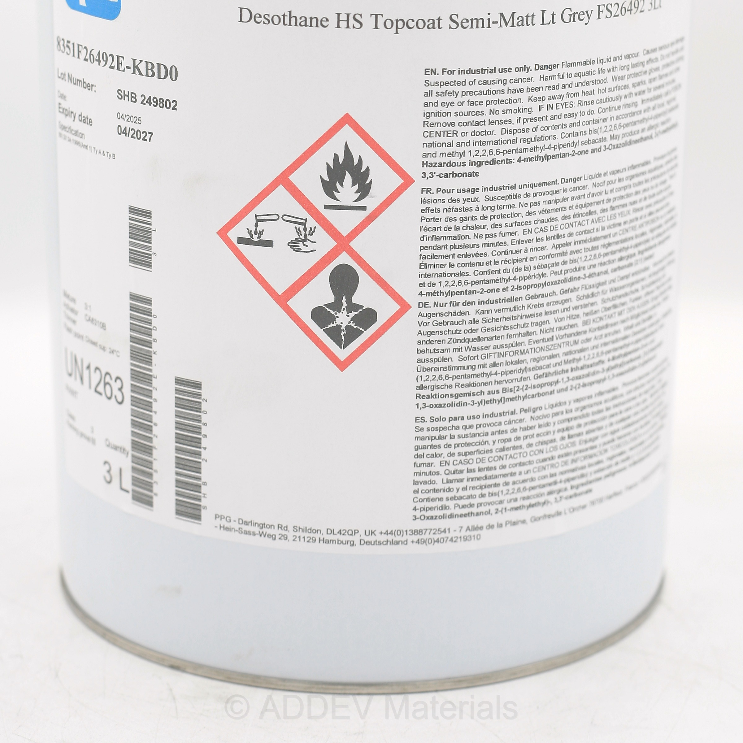 8351F26492E-KBD0 HS LOW VOC P/U FINISH FS26492 GREY 3LTR