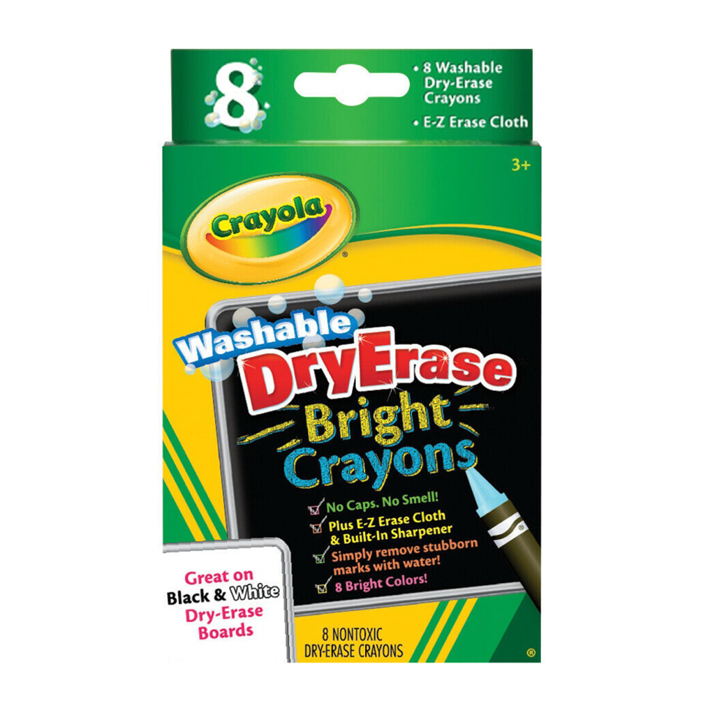 CRAYOLA 8 DRYERASE CRAYONS BRIGHTS LARGE SIZE
