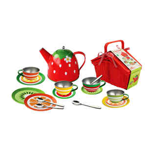 CHAMPION - 18pc tin tea set in basket (fruits)