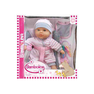 BAMBOLINA -  Soft Doll with Car Seat and Accessories 26CM -