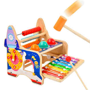 يوليبي - طاولة دق متعددة الوظائف، لعبة خشبية في صندوق ملون