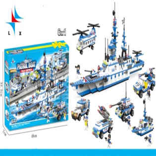 إل إكس تويز - مجموعة مكعبات قارب الدورية (1230 قطعة) مع 6 شخ