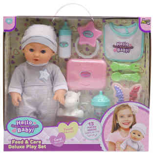 HELLO SWEET BABY - FEED AND CARE PLAY SET DOLL 12 INCH