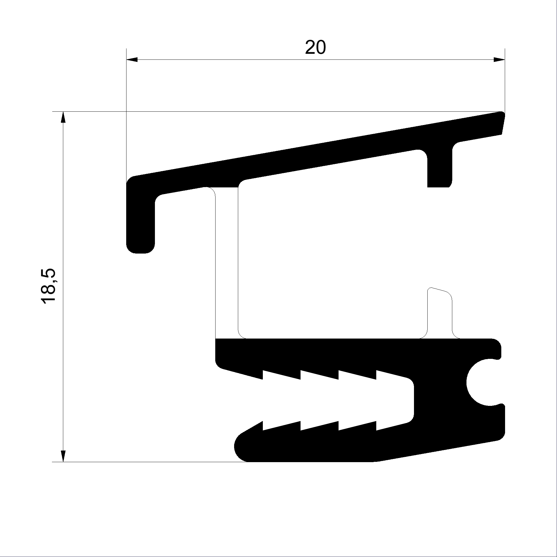 Wetterschenkelprofil C154460-Wetterschenkel-Adapter 20x19mm gestanzt Connex Holz-Metall-Fenster