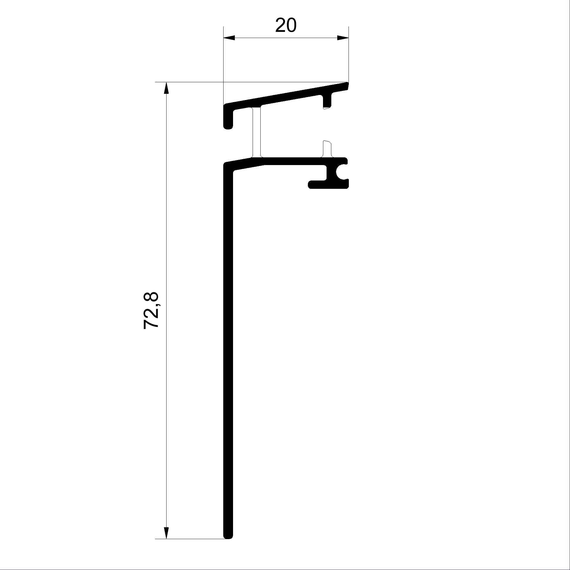 C389560 V Wetterschenkel 20x60mm gestanzt Connex Holz-Metall-Fenster veredelt