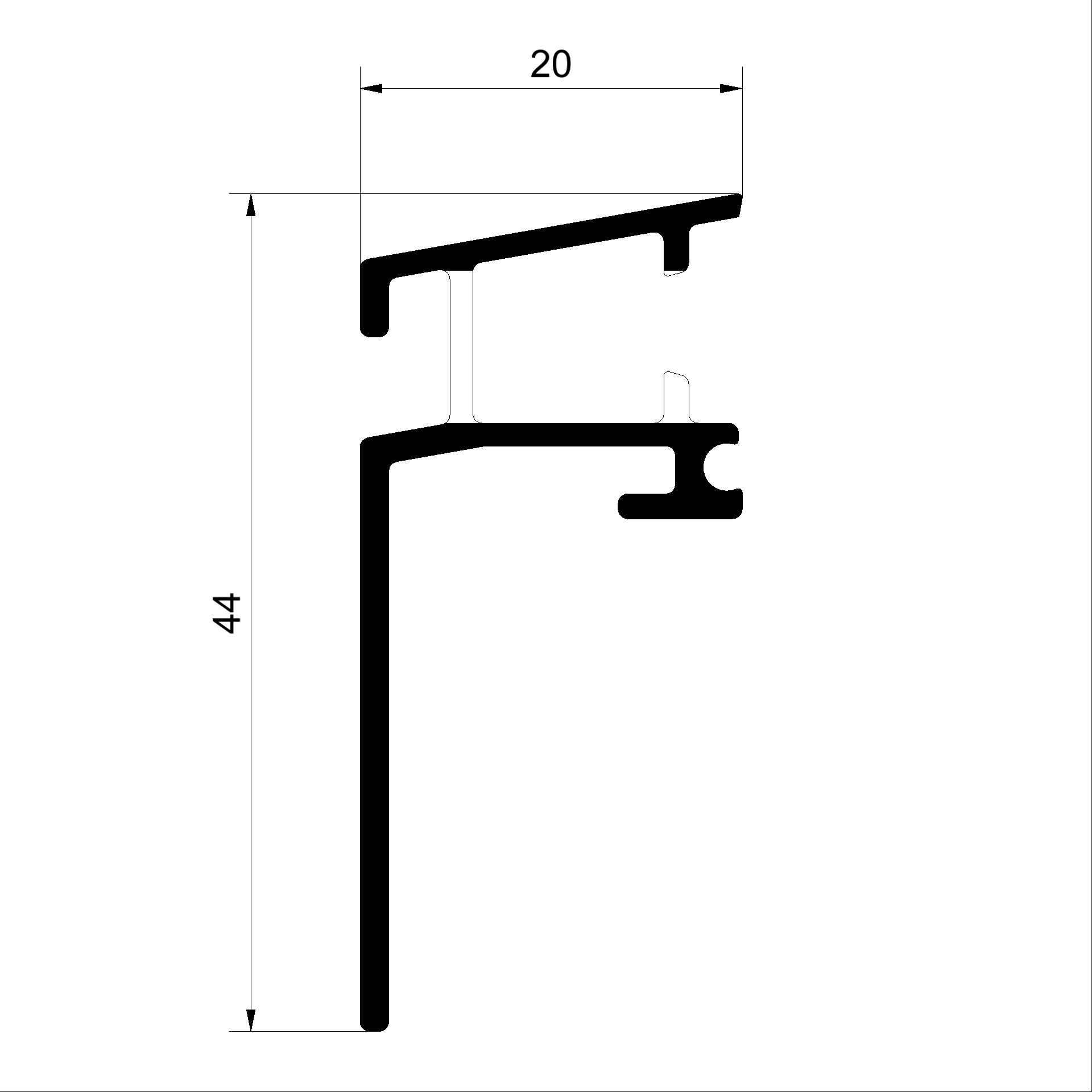 Wetterschenkelprofil C462720-Wetterschenkel 20x44mm gestanzt Connex Holz-Metall-Fenster