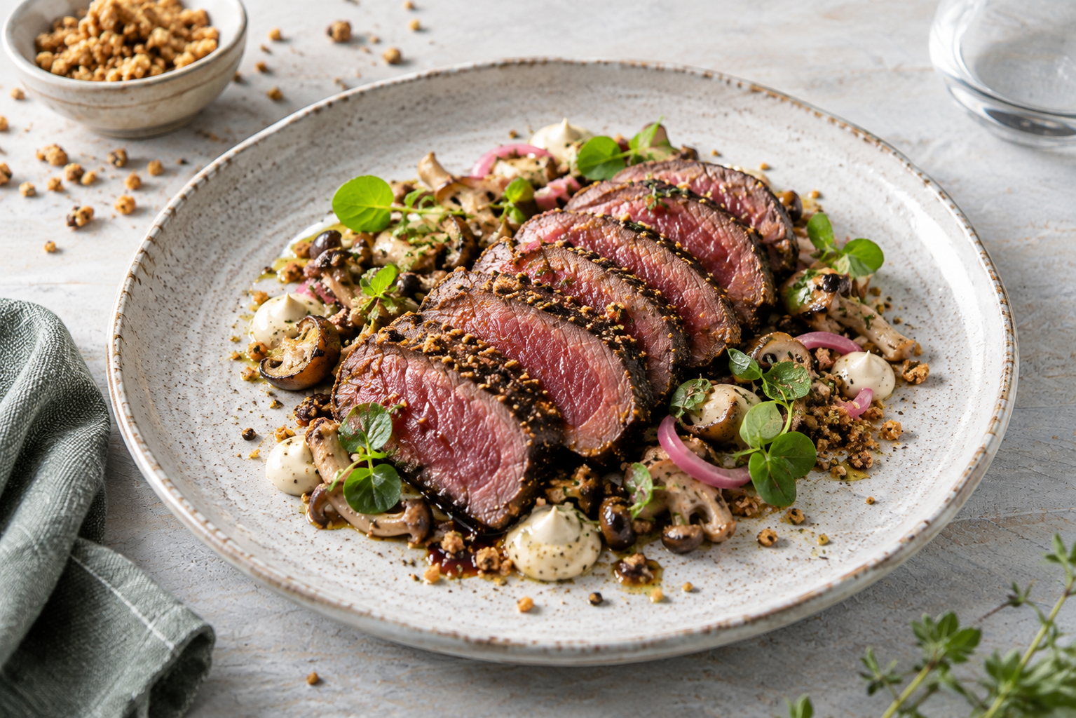 Tataki de cerf à la truffe aux champignons