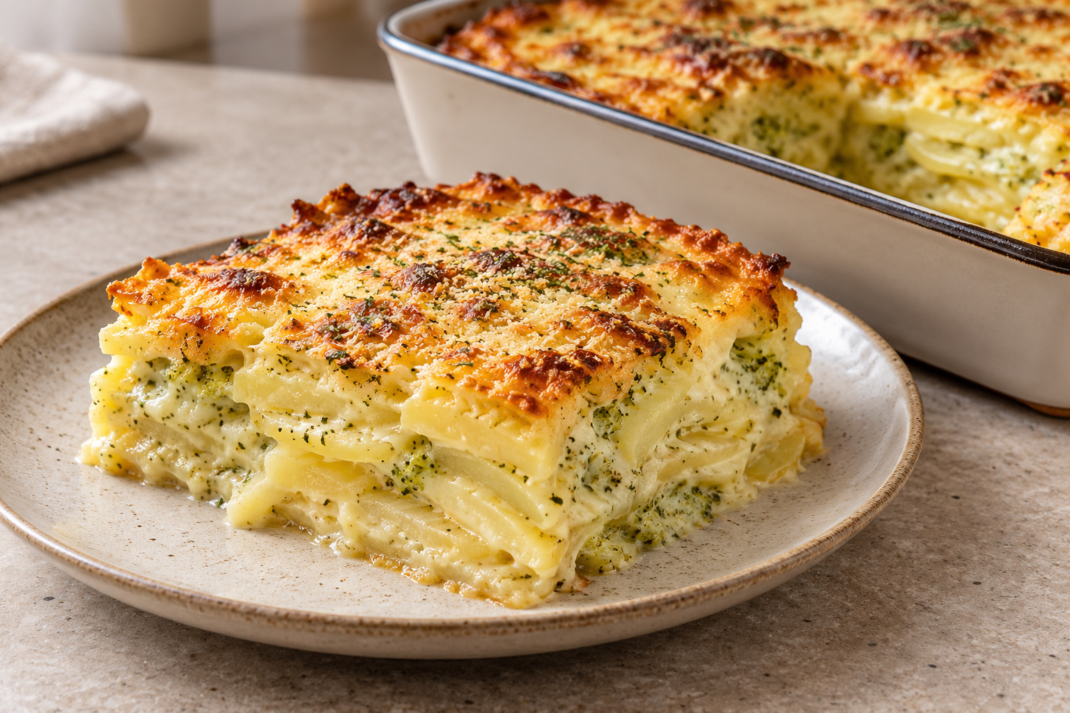 Aardappelgratin met gratinsaus broccoli