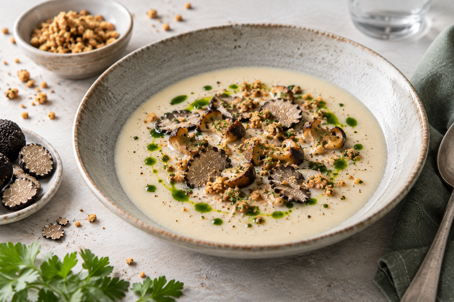 Knolselder & Pastinaaksoep met wildfond & truffel