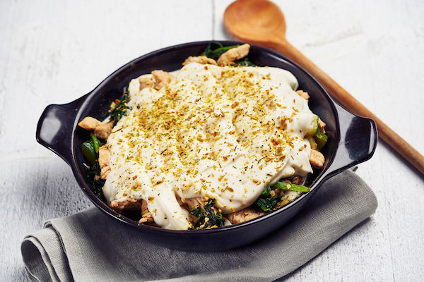 Kalkoenschotel met puree en een slanke bechamelsaus