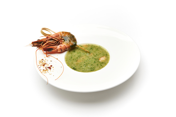 WBS- Soupofgreen lettuce with fried prawns