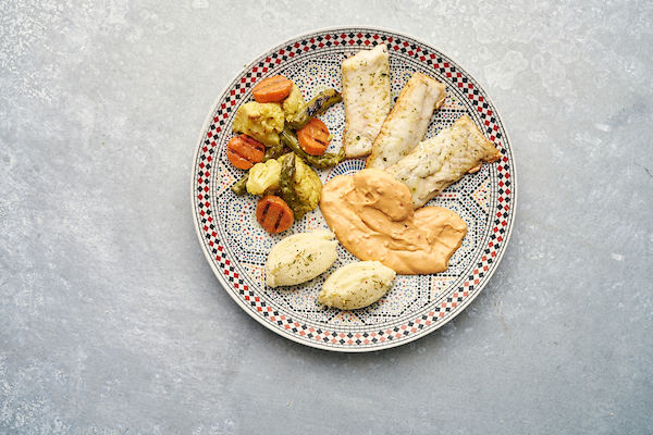 WBS- Hake belly tenderloin withgrilled vegetables and portof