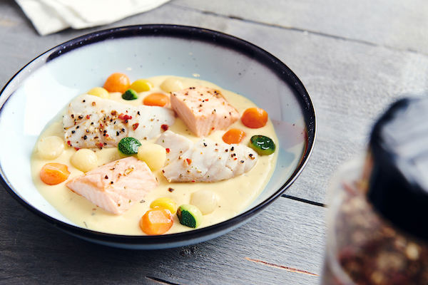 Stoofpotje van koolvis en zalm