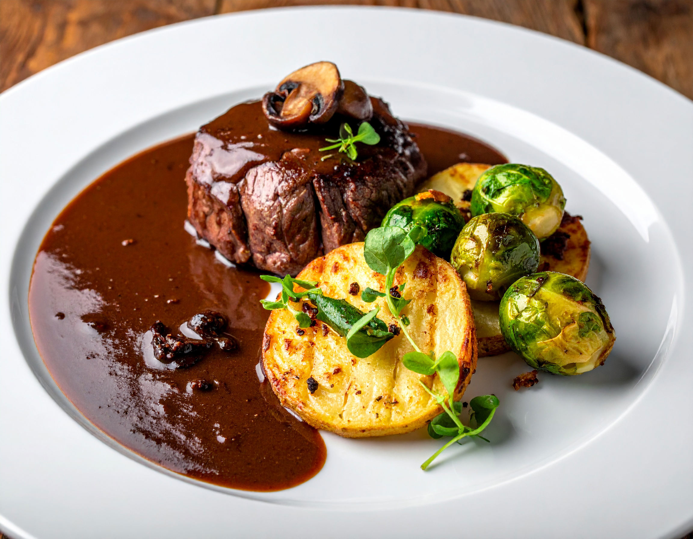 WBS- Venison steak with port saucetruffle potatoesbaked Brus